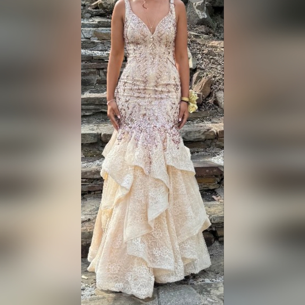 Elegant Cream and Pink Women's Dress Size 2